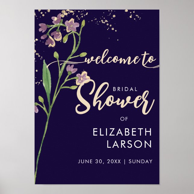 Guld Foil Watercolor Wildblomma Möhippa Poster (Framsidan)