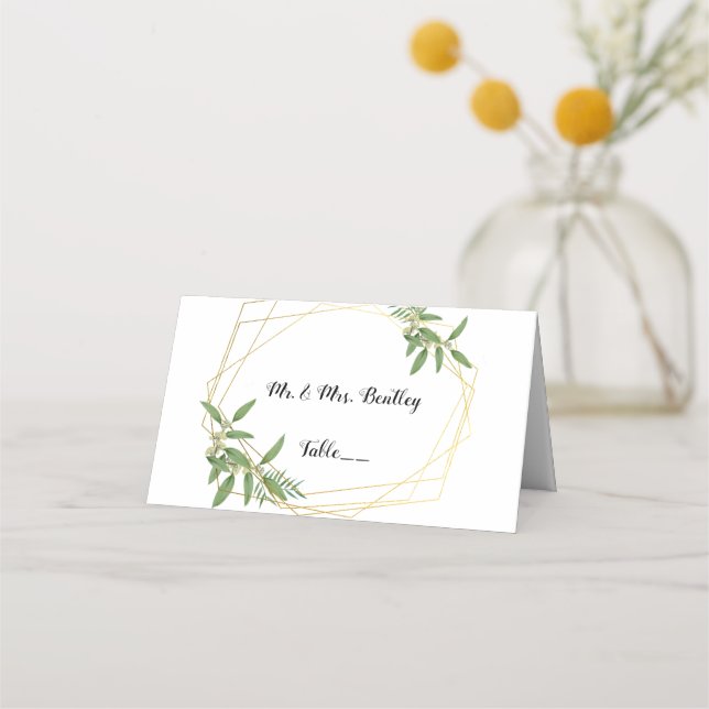 Guld, Foliage, Forest Woodland Place Cards Placeringskort (Framsida)