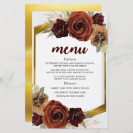 Guld Foliage Rustic Blommigt Pampas Grass Menu