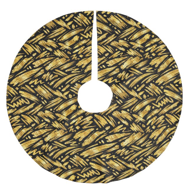 Guld Folie Abstrakt Mönster Julgransmatta Borstad Polyester (Framsidan)
