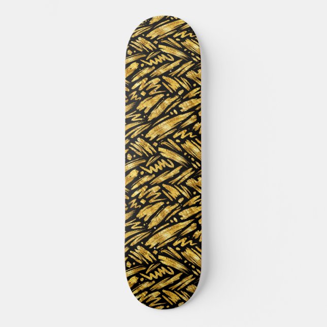 Guld Folie Abstrakt Mönster Mini Skateboard Bräda 18,5 Cm (Framsida)