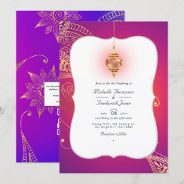 Guld Folie Arabisk Bollywood QR-kod RSVP Bröllop Inbjudningar