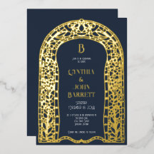 Guld Folie Art Deco Inspirerad Bröllopsinbjudan
