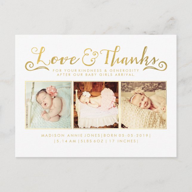 Guld Folie Baby Tack Sip & See Postkort Meddelande Vykort (Framsida)