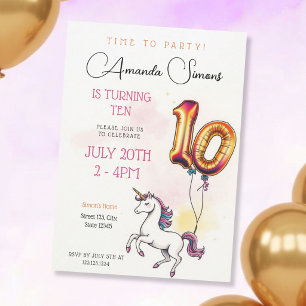 Guld Folie Ballong Enhörning Tjej 10-årsdag Inbjudningar