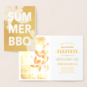 Guld folie blomster SOMMAR BBQ Folierat Kort