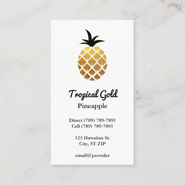Guld Folie Foto Ananas Visitkort (Framsida)