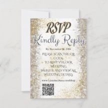 Guld Folie Foto Bröllop RSVP QR-kod Kort