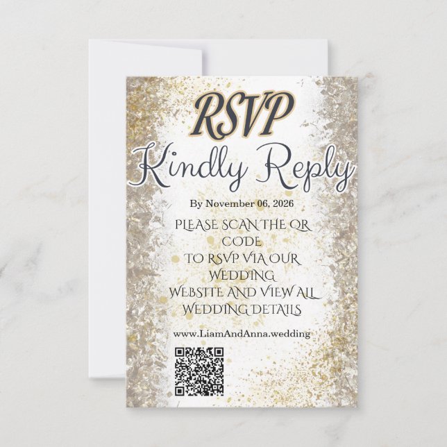 Guld Folie Foto Bröllop RSVP QR-kod Kort (Framsida)