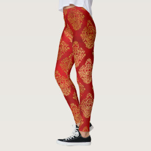 Guld Folie Galaxy Leggings - Kosmisk Stjärna Röd P