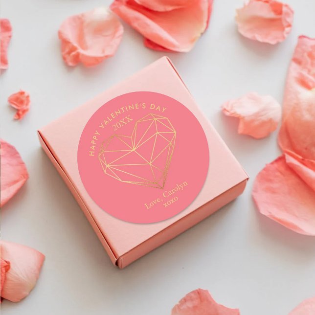 Guld Folie Geometriskt Hjärtans Dag Runt Klistermärke (Skapare uppladdad)