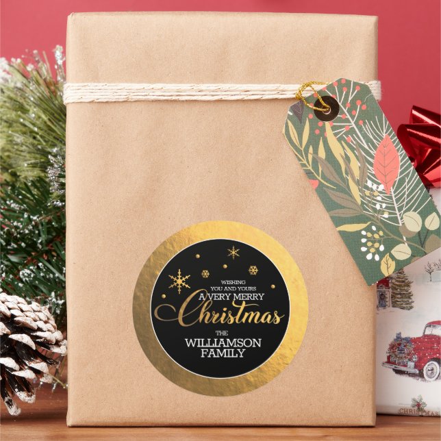 Guld Folie God Jul Runt Klistermärke (Semester)