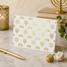 Guld Folie Hanukkah Ikoner Mönster Högtid Folierat Kort