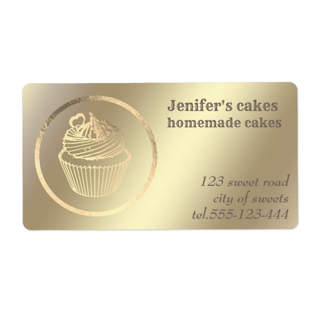 Guld folie Hemlagade cupcakes och godsaker Fraktsedel (Framsidan)