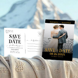 Guld Folie Kalligrafi Foto Spara Datum Vykort