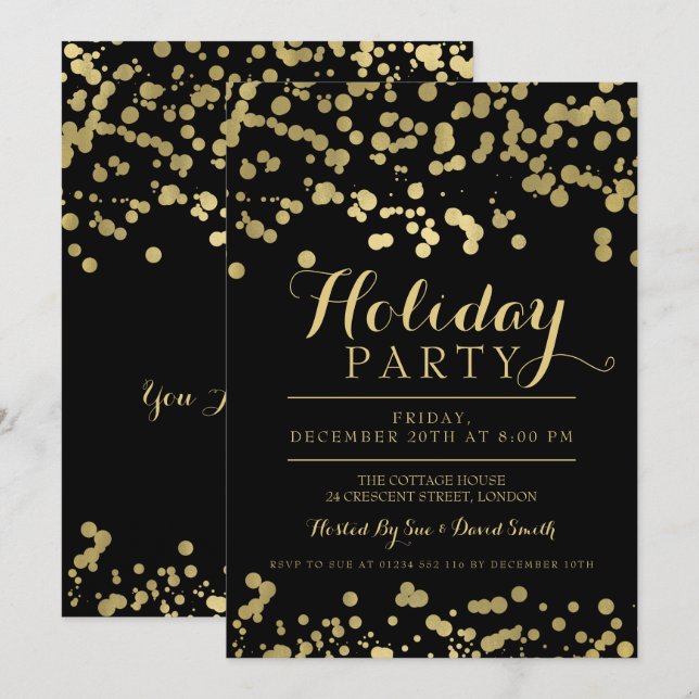 Guld Folie Konfetti Högtidsfest Inbjudningar (Fram/baksida)