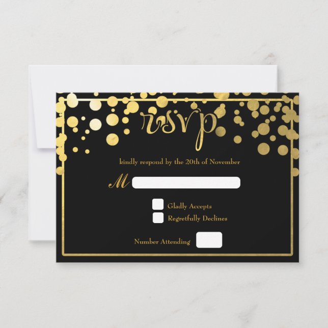 Guld Folie Konfetti Prickar Bröllop RSVP-kort OSA Kort (Framsida)