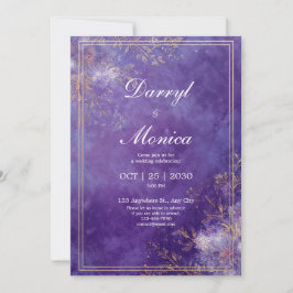 Guld Folie Kunglig Lila Texturerad Elegant Bröllop Inbjudningar
