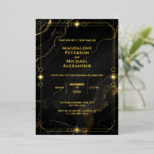 Guld Folie Lyx Svart Marmor Art Deco Bröllop