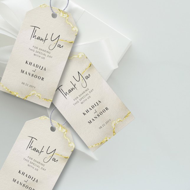 Guld Folie Marmor Struktur Bröllop Tack Presentetikett (Skapare uppladdad)