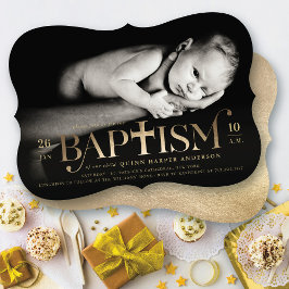 Guld Folie Modern Klassisk Fet Kors Dop Foto Inbjudningar