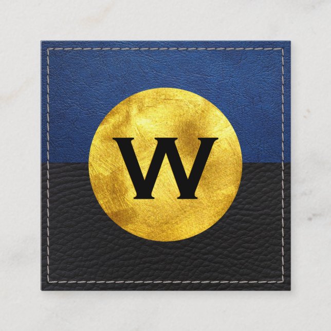 Guld Folie Monogram | Läder Färgblock Fyrkantigt Visitkort (Framsida)