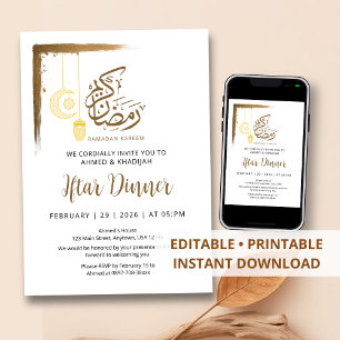 Guld Folie Pensel Ramadan Iftar Middagsinbjudan Inbjudningar