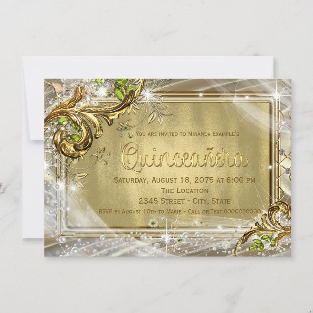 Guld Folie Quinceañera Inbjudningar (Framsida)