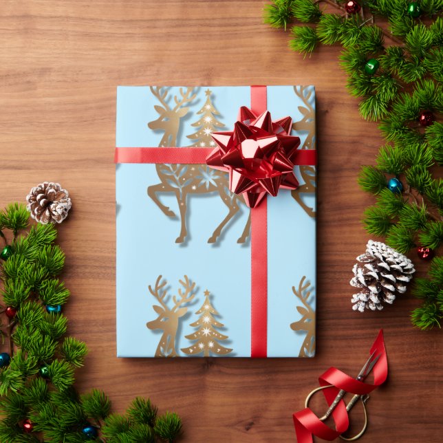 Guld Folie Renar med en Julgran  Presentpapper (Julgåva)
