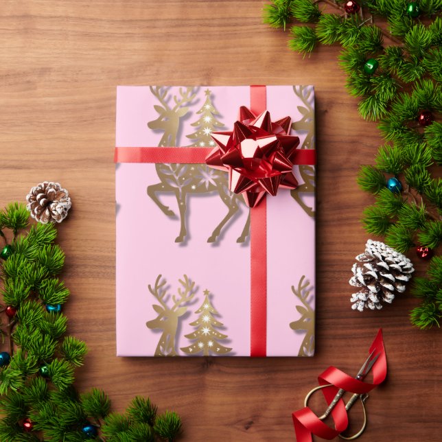 Guld Folie Renar med en Julgran  Presentpapper (Julgåva)
