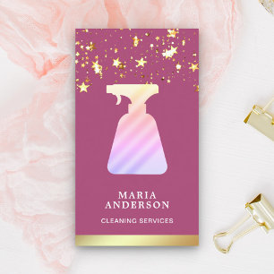 Guld Folie Rosa Sprayflaska Rengöringstjänster Visitkort
