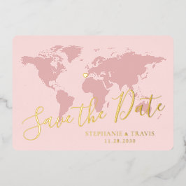 Guld Folie Rosa Världskarta Destination Spara Datu