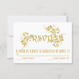 Guld folie rulla blad blommande bröllop svar RSVP Inbjudningar