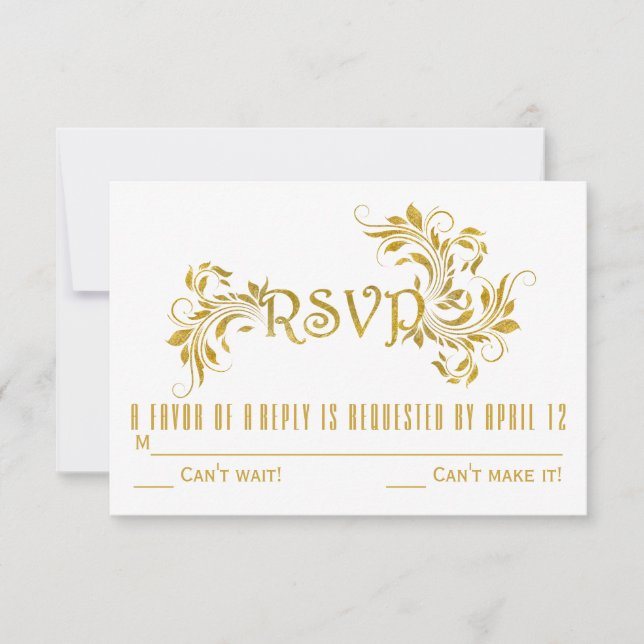 Guld folie rulla blad blomsterbröllop svar RSVP Inbjudningar (Framsida)