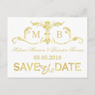 Guld folie Save the Date vykort guld bröllop uppsä