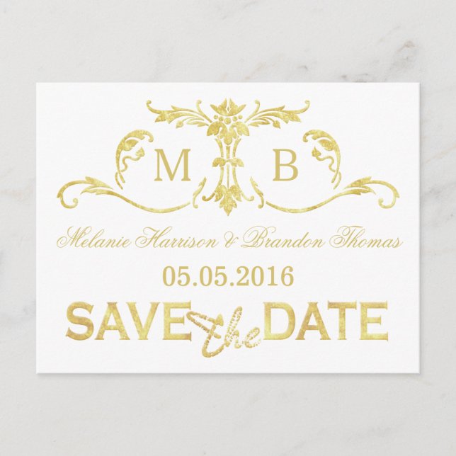 Guld folie Save the Date vykort guld bröllop uppsä (Framsida)
