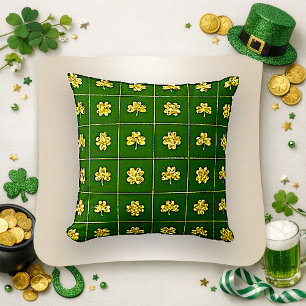 Guld folie Shamrock Grön Rutigt Mönster Kudde