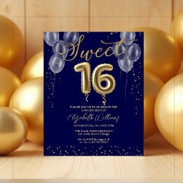 Guld Folie Sweet 16 Ballonger Budget Inbjudningar