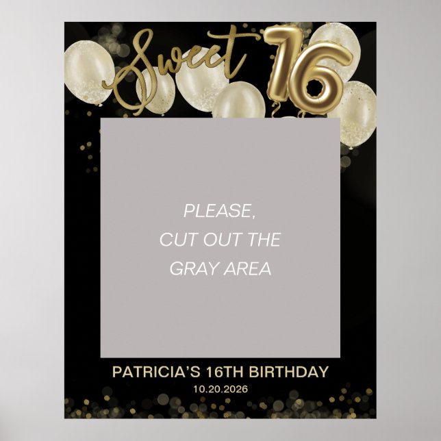 Guld Folie Sweet 16 Ballonger Foto Rekvisita Svart Poster (Framsidan)