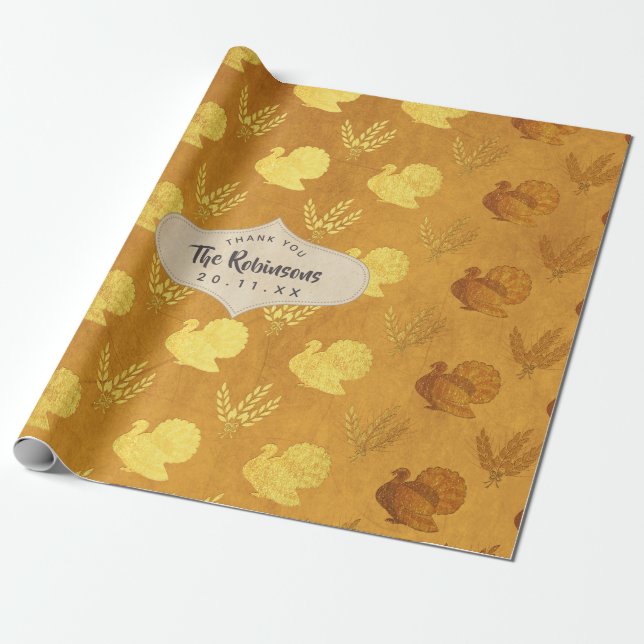Guld Folie Thanksgiving Presentpapper (Utrullad)