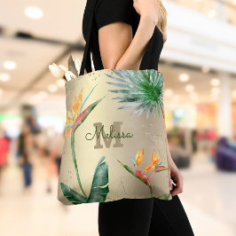 Guld Folie Tropisk Ö Blommig Monogram Skrift Tygkasse