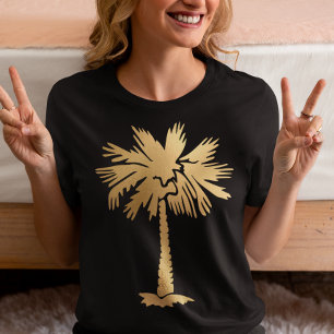 Guld Folie Utseende Palmträd Sommar Strand T Shirt