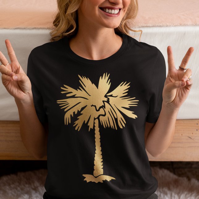 Guld Folie Utseende Palmträd Sommar Strand T Shirt (Skapare uppladdad)
