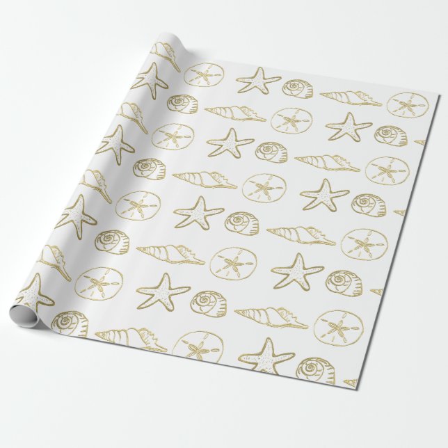 Guld Folie Utseende Sjö Skal Chic Strand Elegant V Presentpapper (Utrullad)