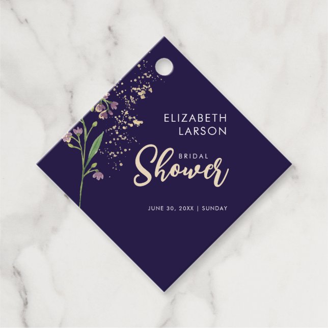 Guld Folie Vattenfärg Vildblomma Bröllopsfest Gåvor Etiketter (Framsida)