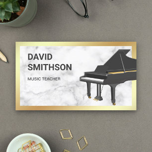 Guld Folie Vit Marmor Flygel Pianolärare Pianist Visitkort