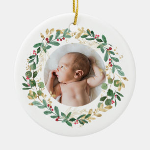 Guld Folium Utandning Baby Första julblått Julgransprydnad Keramik