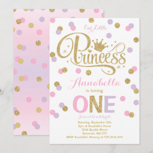 Guld för 1st födelsedag inbjudan för Princess rosa