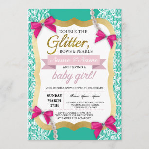 Guld för baby showerMintsnöre pryder med pärlor Inbjudningar