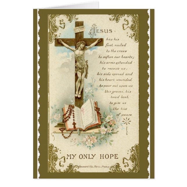 Guld för bönen för crucifixbibelradbandet blommar hälsningskort (Framsidan)
